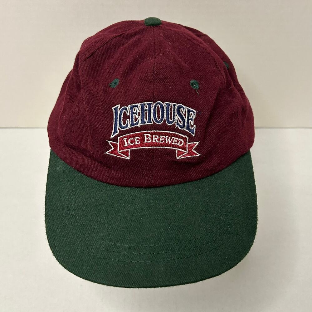 Vintage Icehouse Beer Miller Ice Brewed 1990’s Snapback Hat Burgundy & Green Cap